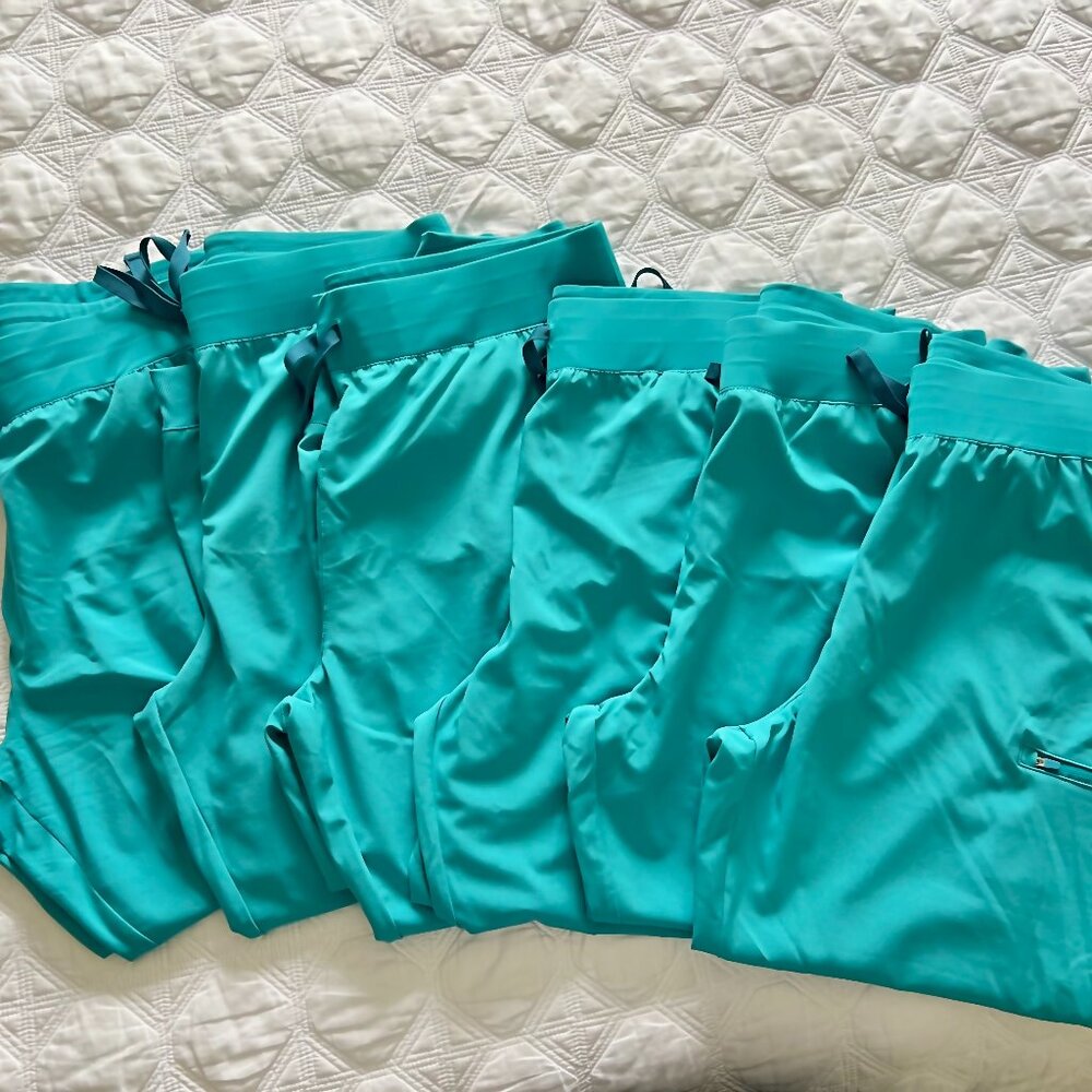 6 Pairs XL petite Teal: Easy STRETCH Olivia Women's 7-Pocket Slim Leg Jogger Scr